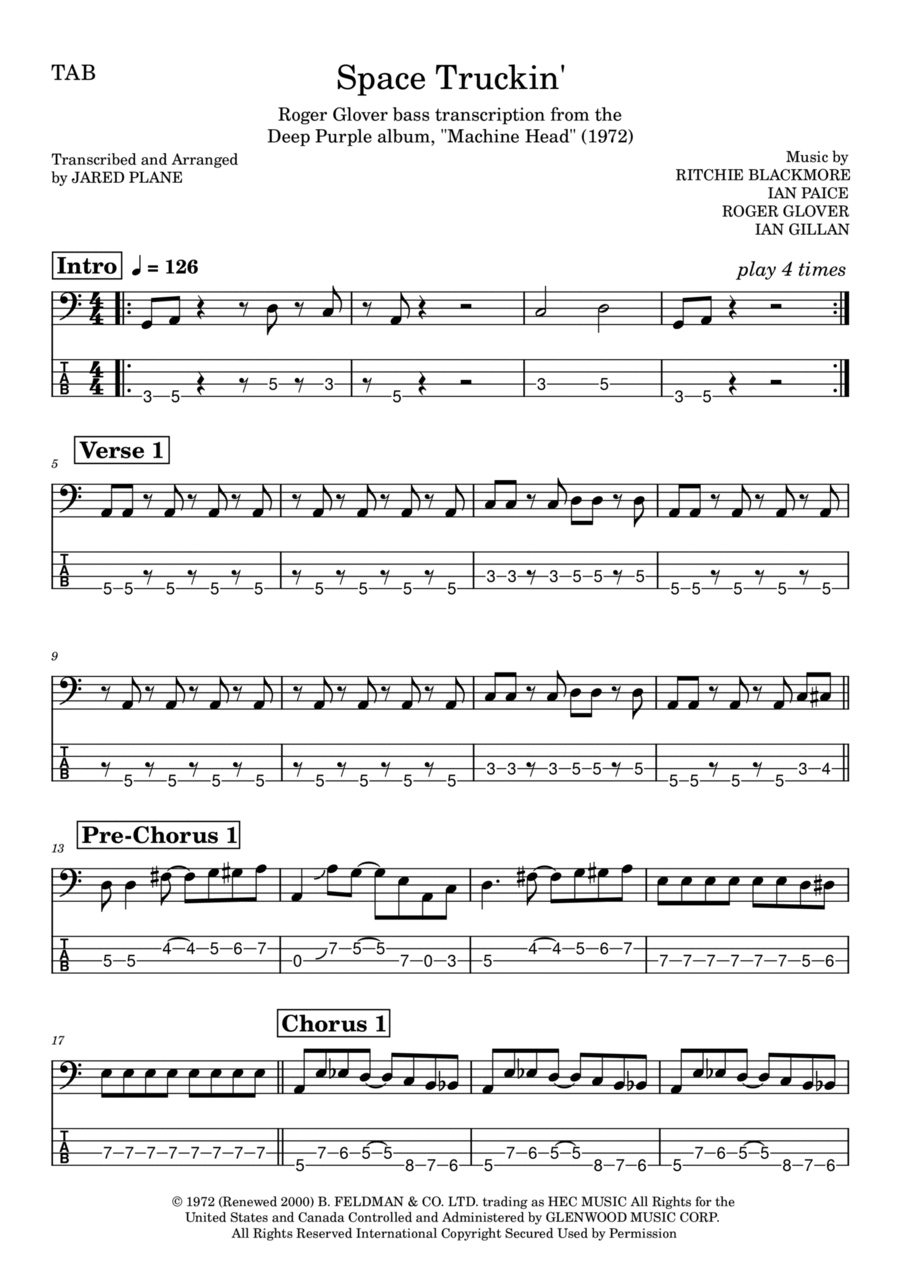 Space Truckin' Space Truckin' Guitar Tablature scores gallery preview page 1