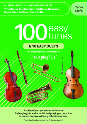 Book cover for A LEARN TO PLAY book of 100 EASY TUNES and 10 EASY DUETS. STRING BASS and BASS GUITAR in TENOR CLEF