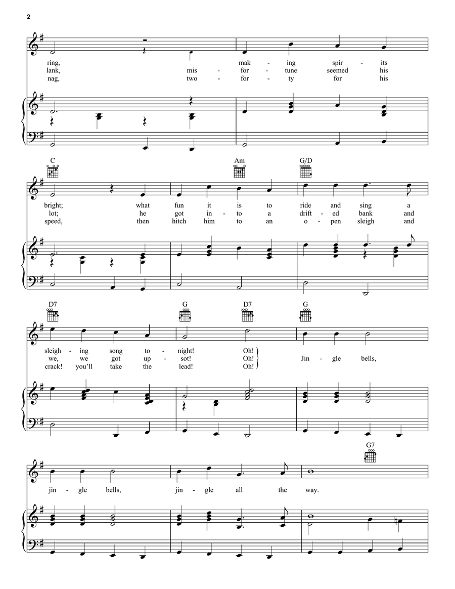 Jingle Bells Jingle Bells Piano, Vocal, Guitar scores gallery preview page 2