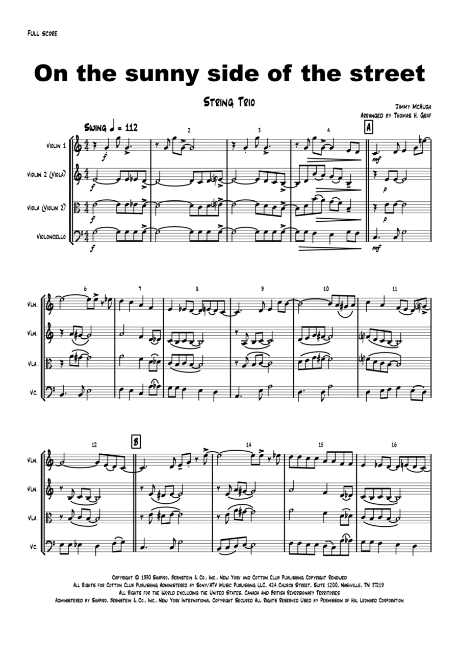 On The Sunny Side Of The Street String Trio scores gallery preview page 1