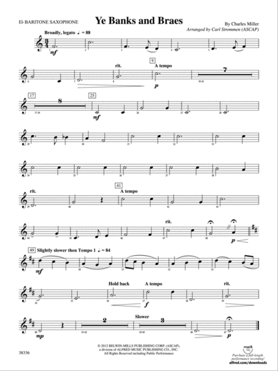 Ye Banks and Braes: E-flat Baritone Saxophone Concert Band scores gallery preview page 1
