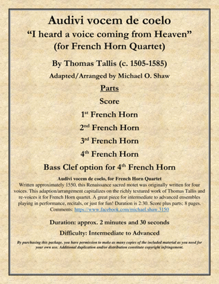 Audivi vocem de coelo, "I Heard a Voice Coming from Heaven": for French Horn Quartet