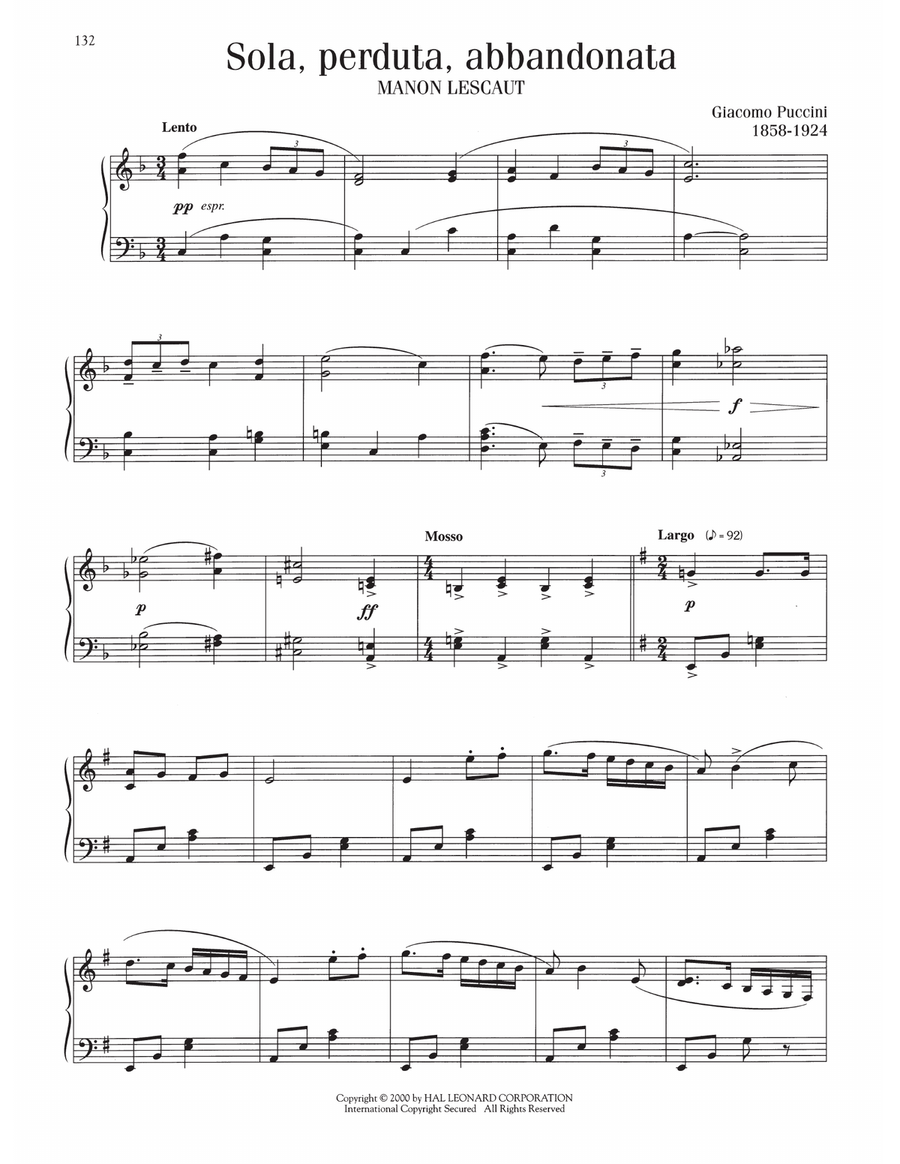 Sola, Perduta, Abbandonata Piano Solo scores gallery preview page 1