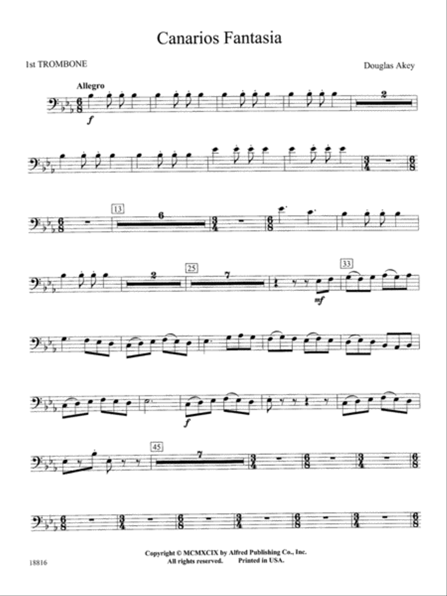 Canarios Fantasia: 1st Trombone Concert Band scores gallery preview page 1