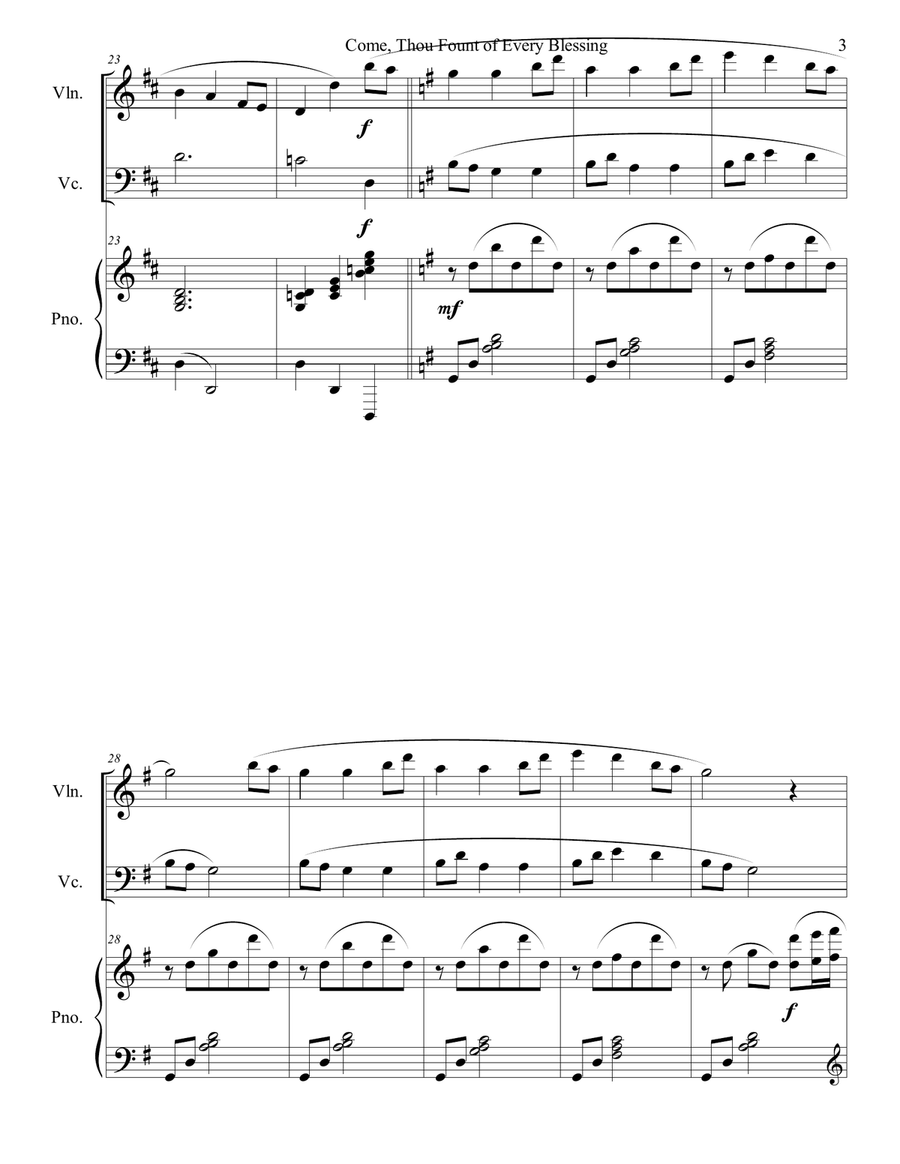 Come,Thou Fount of Every Blessing (for piano, violin, cello) Piano Trio scores gallery preview page 3
