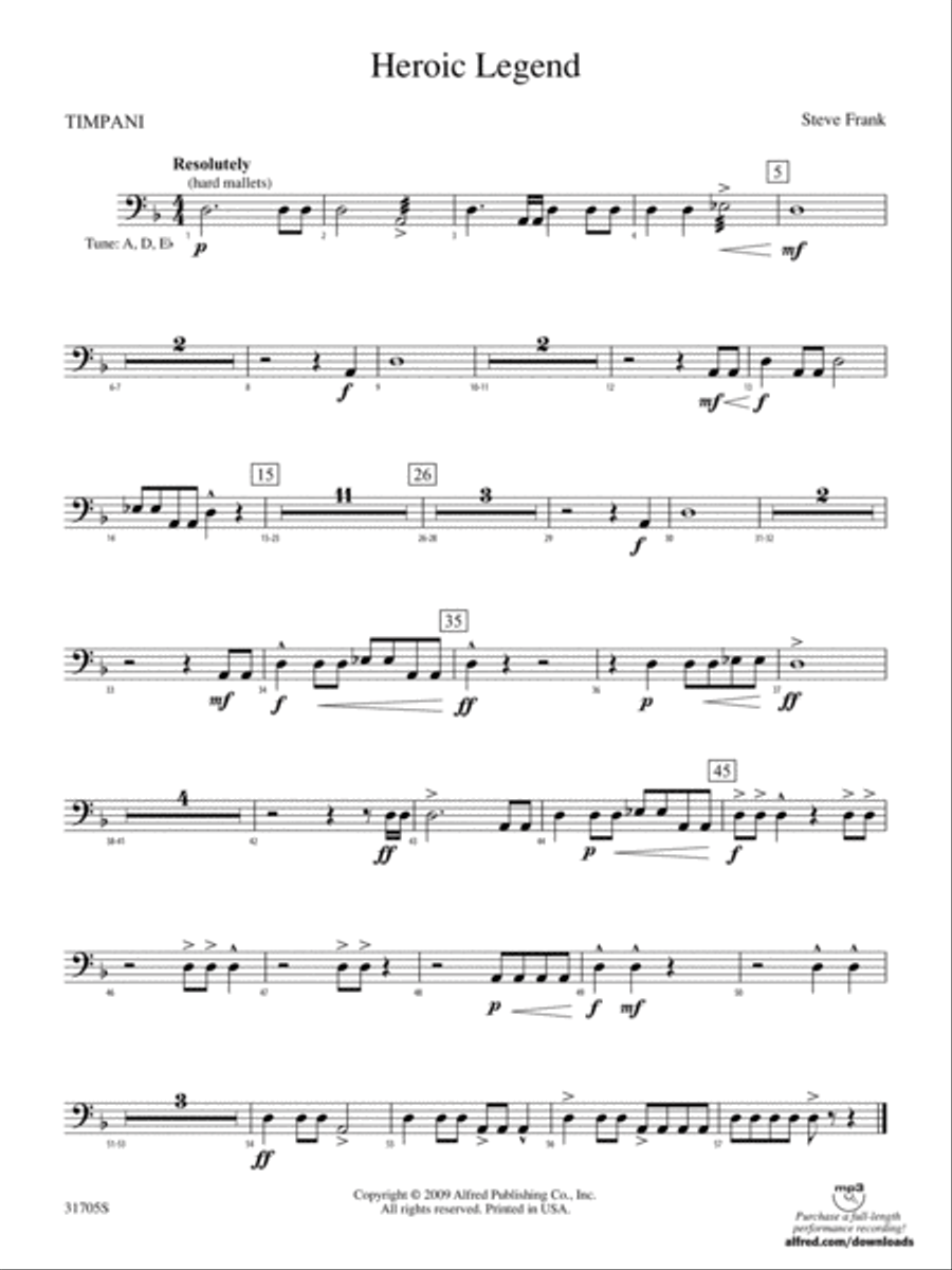 Heroic Legend: Timpani Concert Band scores gallery preview page 1