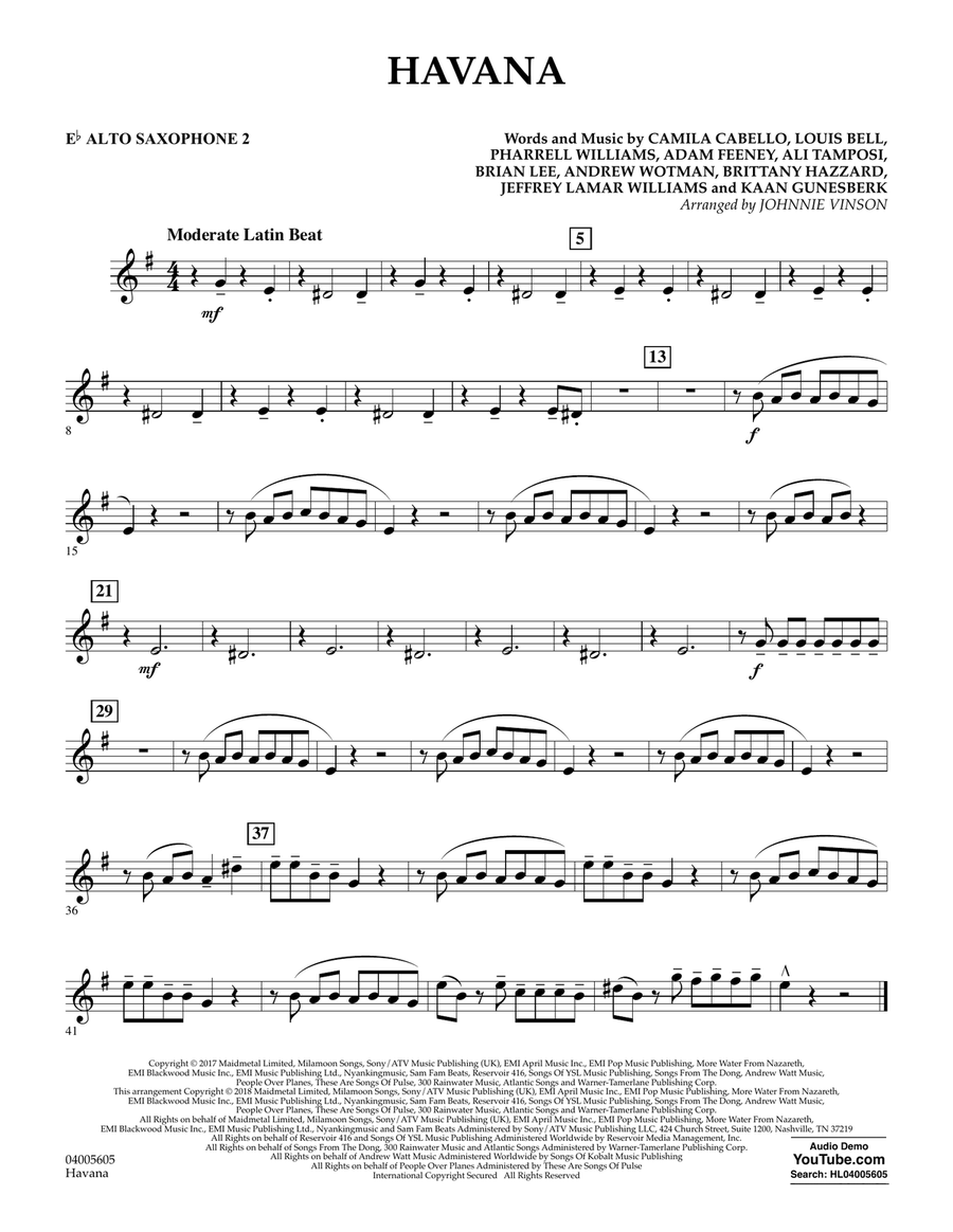 Havana - Eb Alto Saxophone 2 Concert Band scores gallery preview page 1