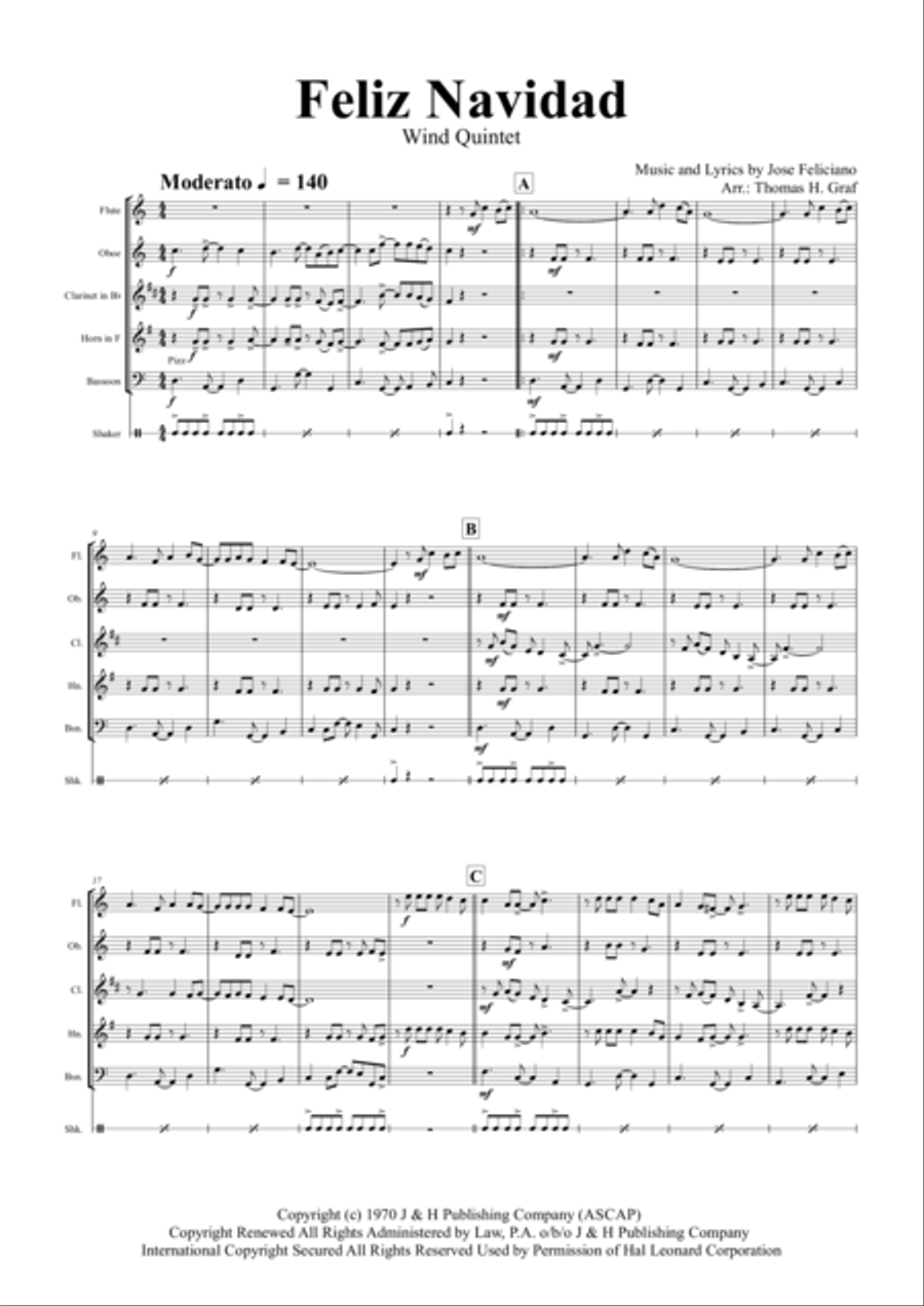 Feliz Navidad Woodwind Quintet scores gallery preview page 2