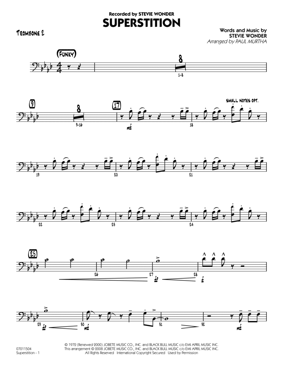 Superstition - Trombone 2 Jazz Ensemble scores gallery preview page 1