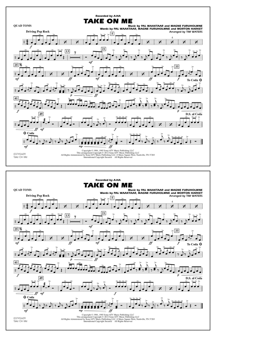 Take On Me - Quad Toms Marching Band scores gallery preview page 1