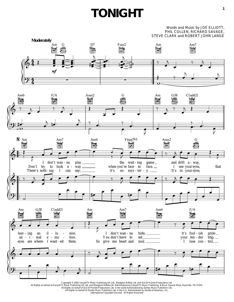 Tonight Piano, Vocal, Guitar scores gallery preview page 1