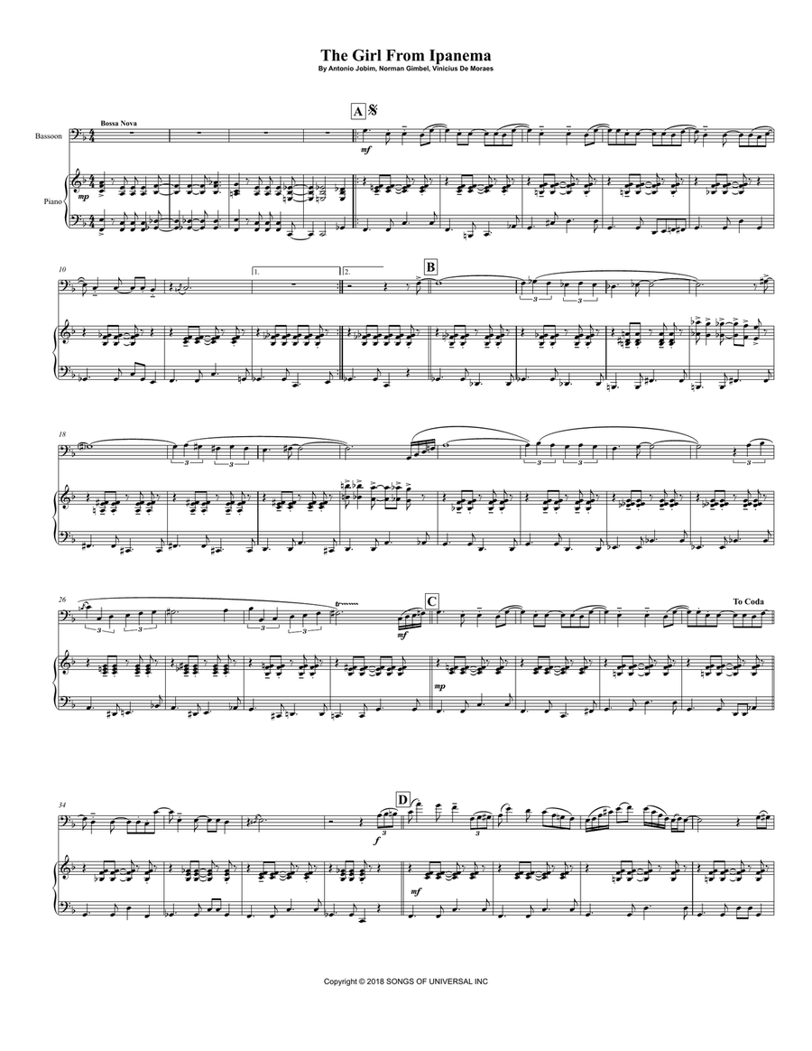 The Girl From Ipanema (garôta De Ipanema) Bassoon scores gallery preview page 2