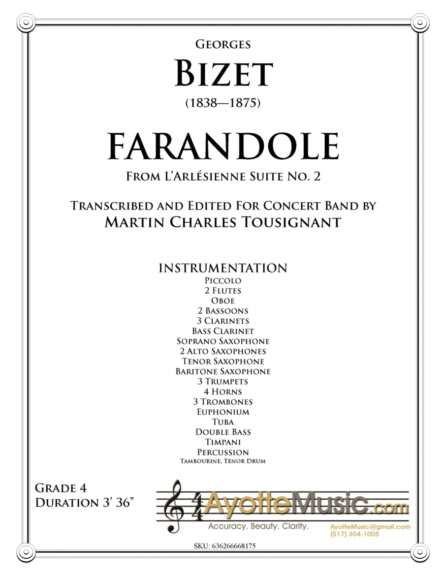 Bizet - Farandole from L'Arlesienne Suite No. 2 transcribed for Wind Band by Martin Tousignant Concert Band scores gallery preview page 1