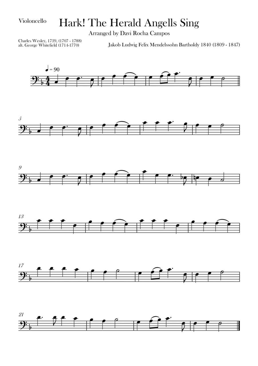 Hark! The Herald Angells Sing Cello Solo scores gallery preview page 1