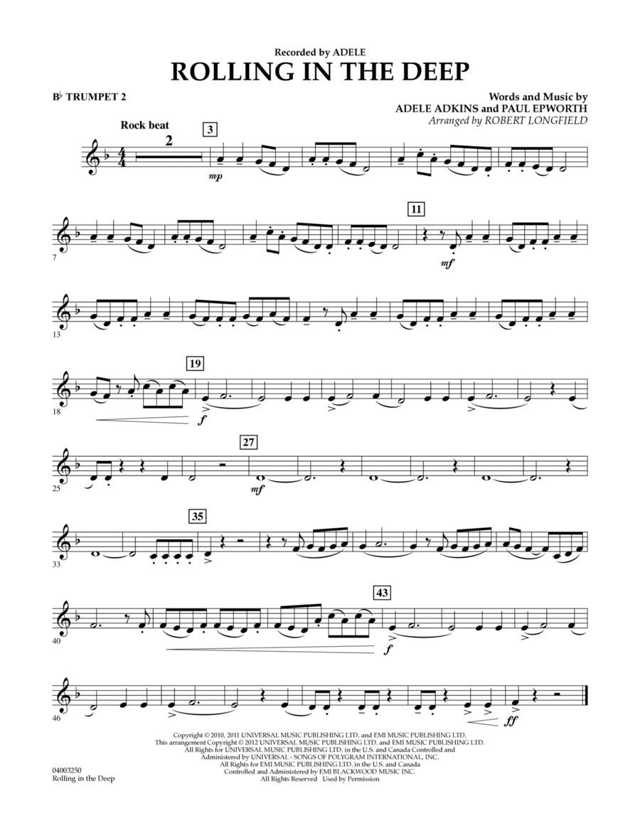 Rolling in the Deep - Bb Trumpet 2 Concert Band scores gallery preview page 1