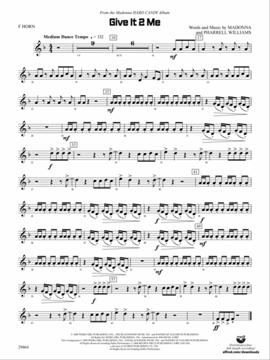 Give It 2 Me: 1st F Horn Give It 2 Me: 1st F Horn Concert Band scores gallery preview page 1
