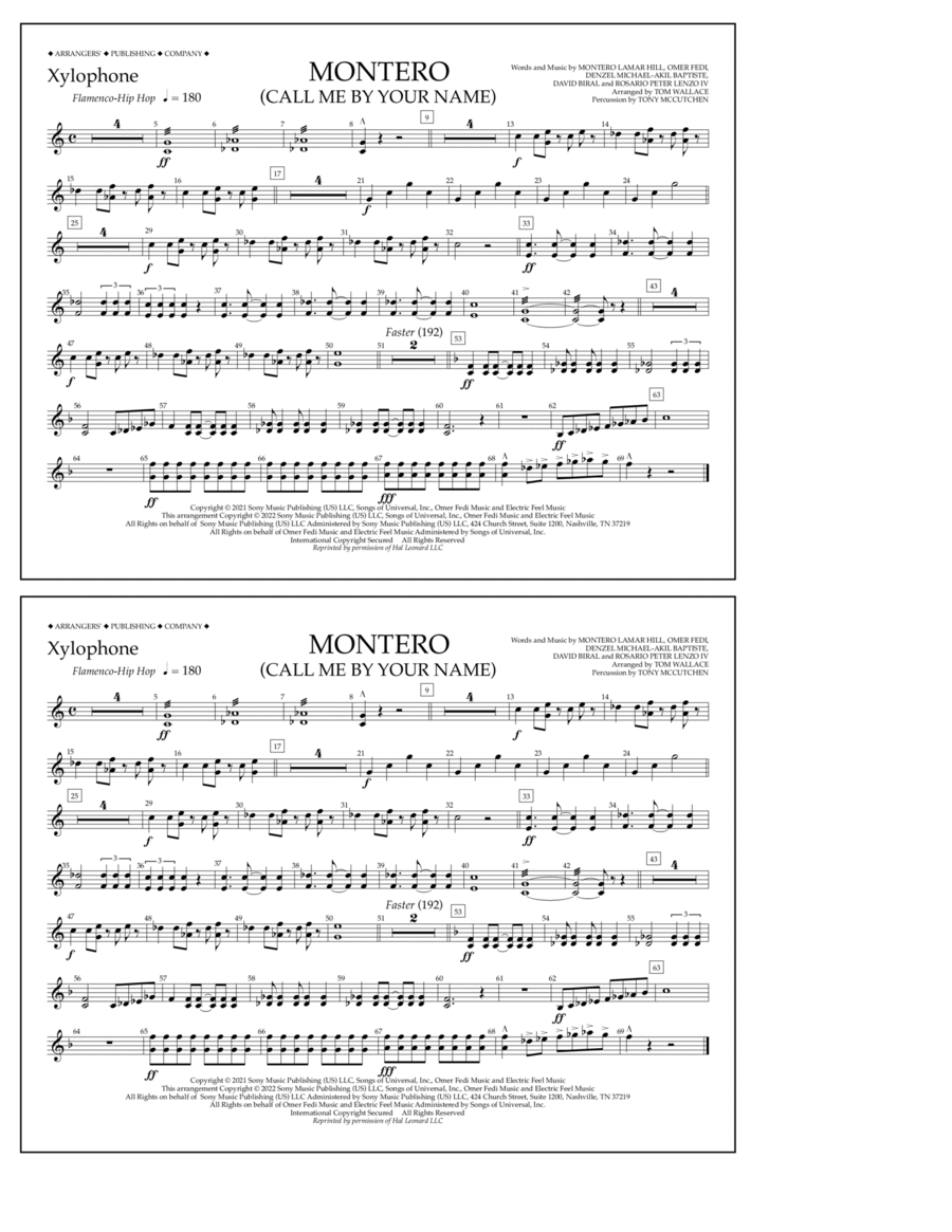 Montero (Call Me By Your Name) (arr. Tom Wallace) - Xylophone Marching Band scores gallery preview page 1