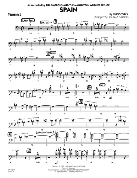 Spain - Trombone 1 by Chick Corea Trombone - Digital Sheet Music