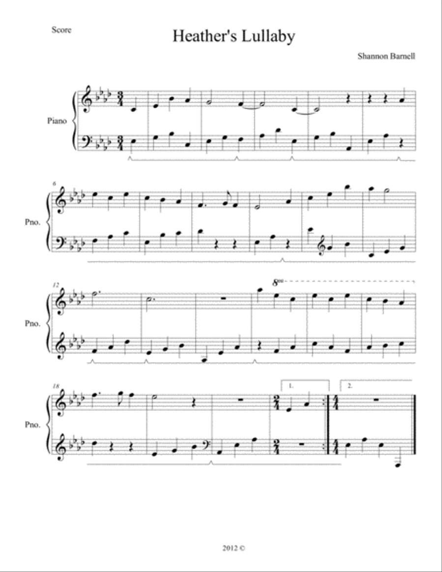 Heather's Lullaby Heather's Lullaby Easy Piano scores gallery preview page 1
