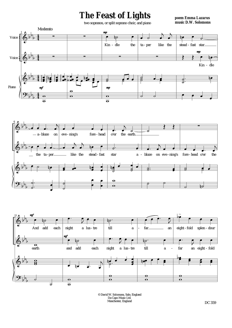 The Feast of Lights - A Channukah song for female choir and piano 2-Part scores gallery preview page 1