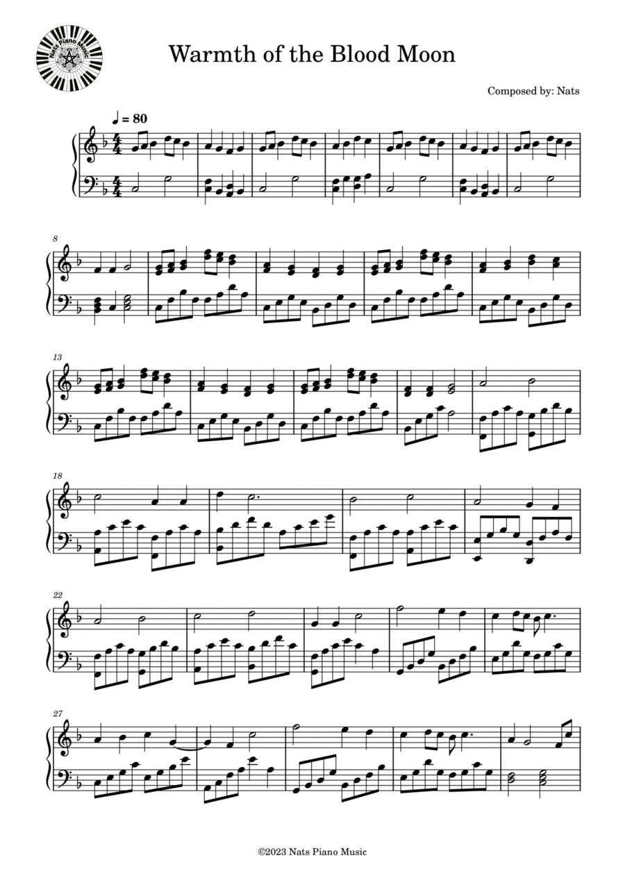 Warmth of the Blood Moon Piano Solo scores gallery preview page 1