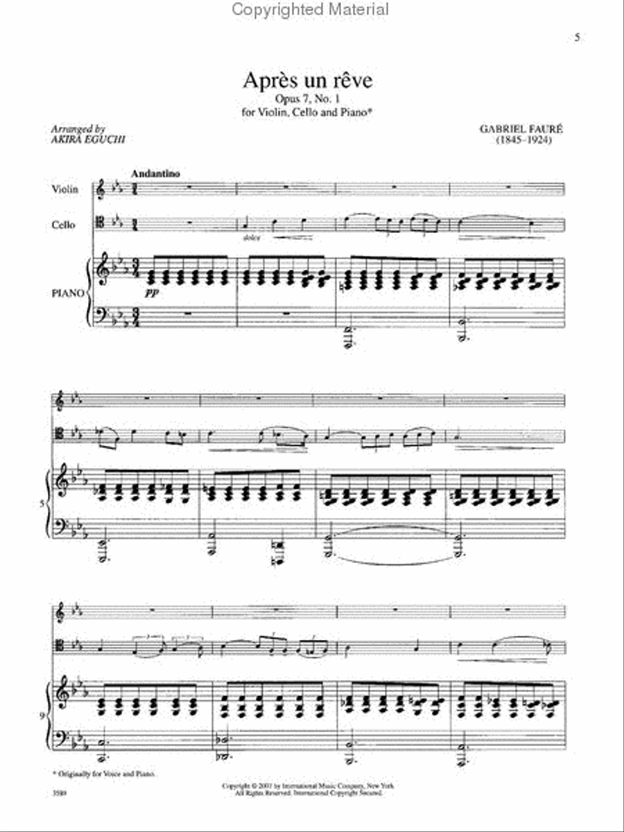 Apres Un Reve, Op. 7, No. 1 Piano Trio scores gallery preview page 2