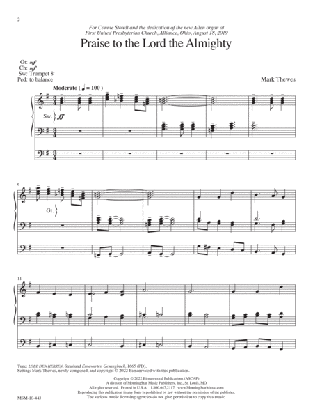 Praise to the Lord the Almighty: Six Hymn Settings for Organ image number null