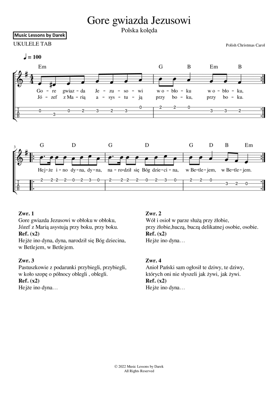 Gore gwiazda Jezusowi (Polish Christmas Carol) [UKULELE TAB] Ukulele scores gallery preview page 1
