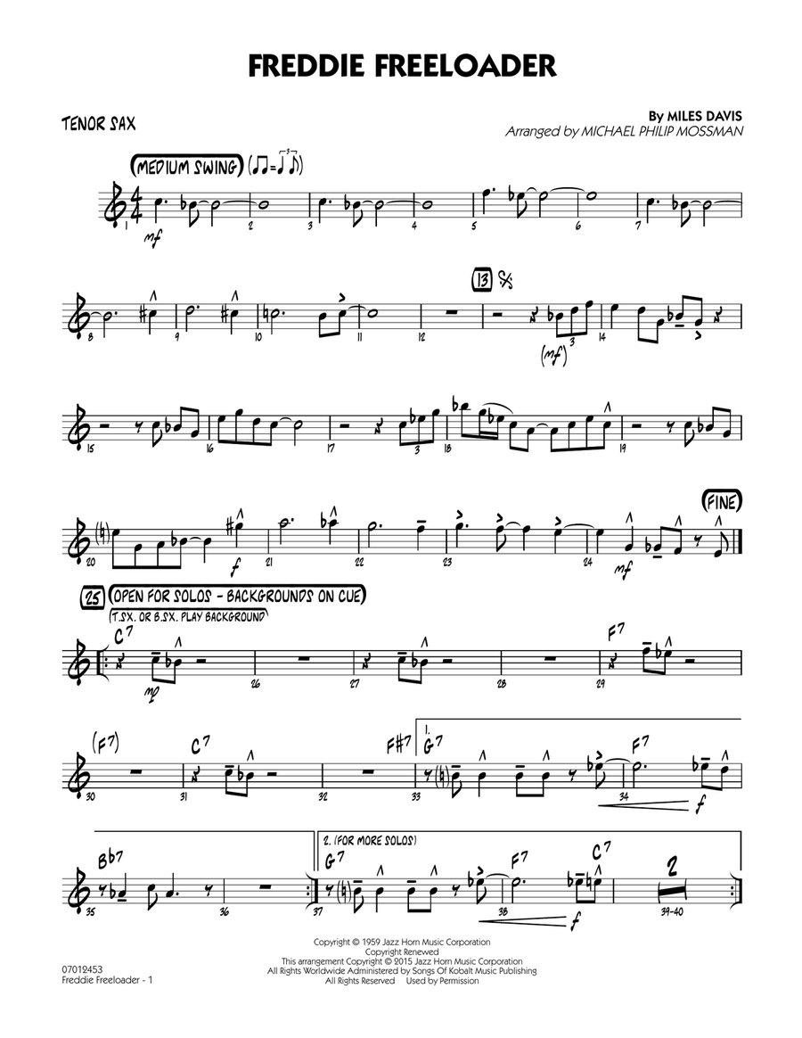Freddie Freeloader - Tenor Sax Jazz Ensemble scores gallery preview page 1
