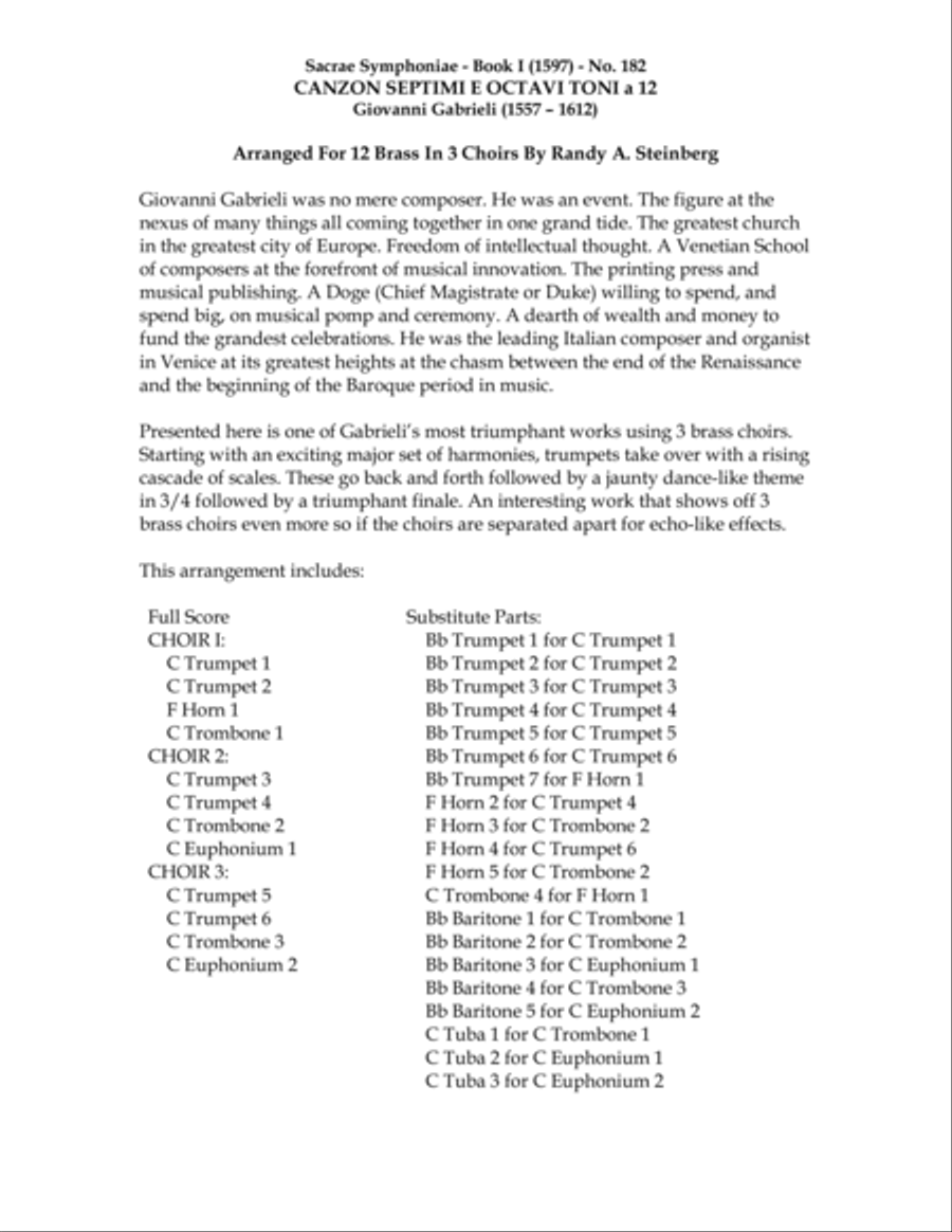 Canzon Septimi e Octavi Toni a 12 - No. 182 Brass Ensemble scores gallery preview page 3