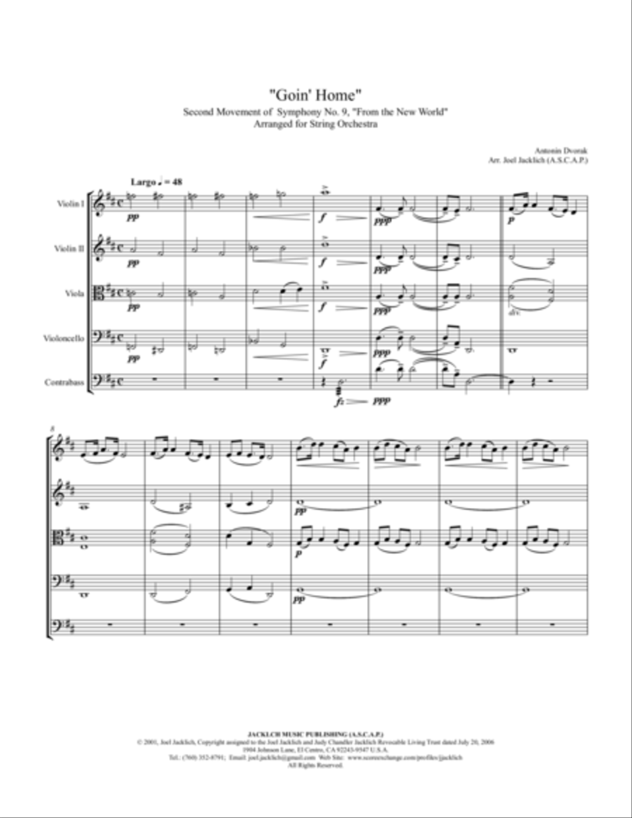 Goin' Home (2nd Movement, "New World" Symphony, complete) arranged for String Orchestra image number null