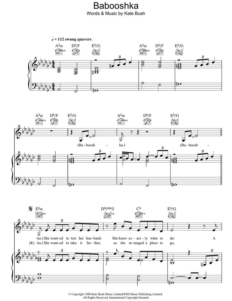 Babooshka Piano, Vocal, Guitar scores gallery preview page 1