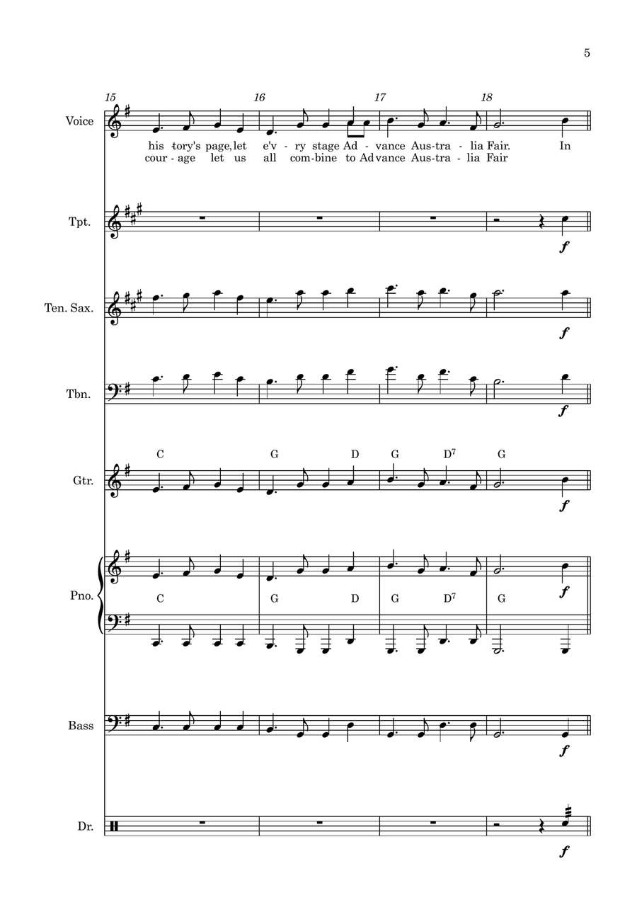 Advance Australia Fair (Australian National Anthem) 2 verses. Vocal or Instrumental 3 Horns & Rhythm Small Ensemble scores gallery preview page 5