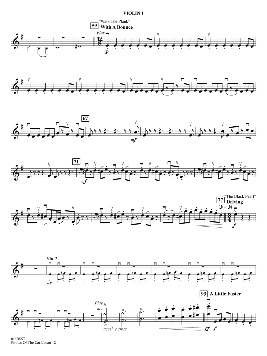 Pirates of the Caribbean (Medley) (arr. Ted Ricketts) - Violin 1 String Orchestra scores gallery preview page 2