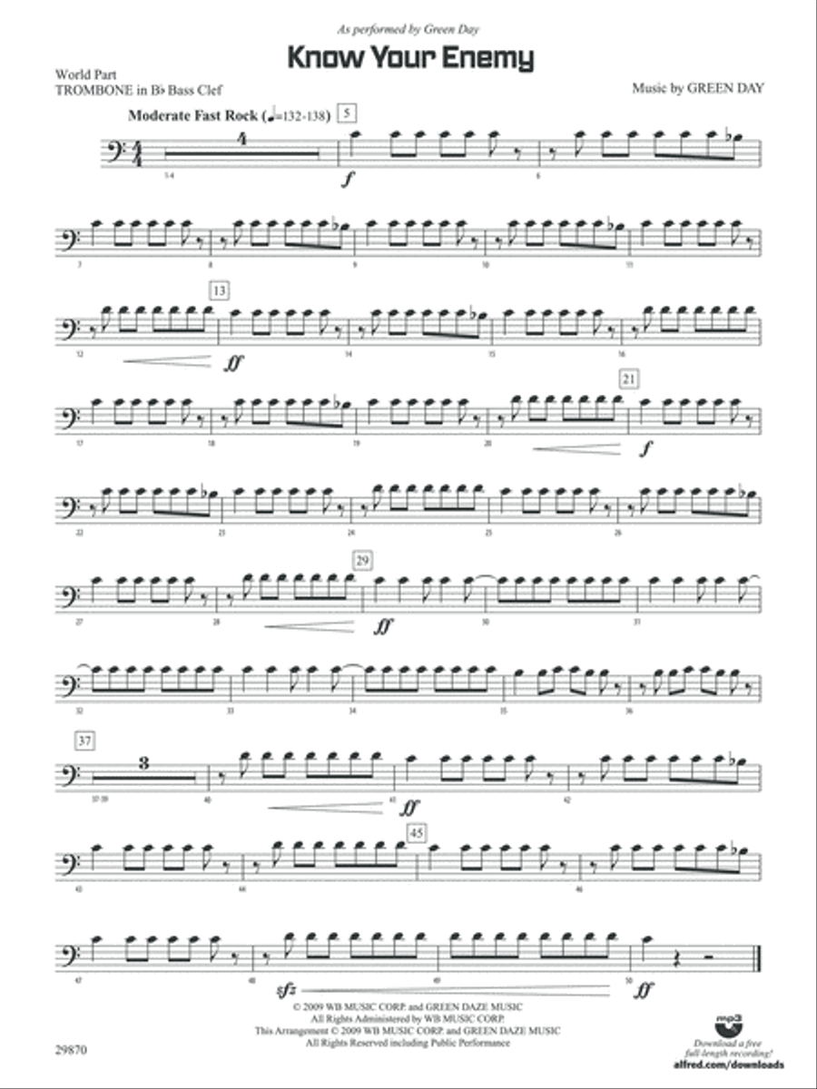 Know Your Enemy: (World Part) 1st B-flat Trombone B.C. Concert Band scores gallery preview page 1