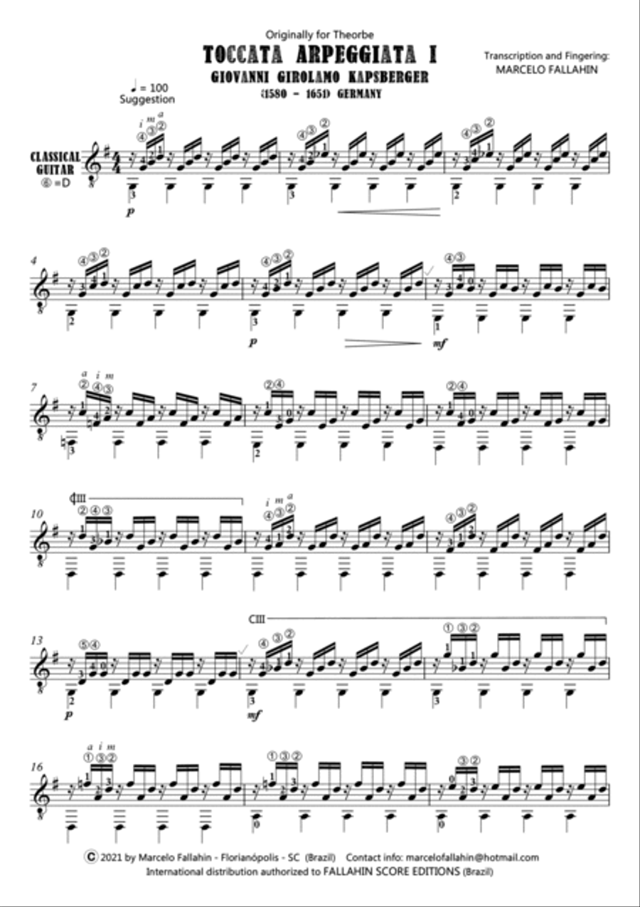 TOCCATA ARPEGGIATA I - GIOVANNI GIROLAMO KAPSBERGER - FOR GUITAR SOLO Acoustic Guitar scores gallery preview page 2