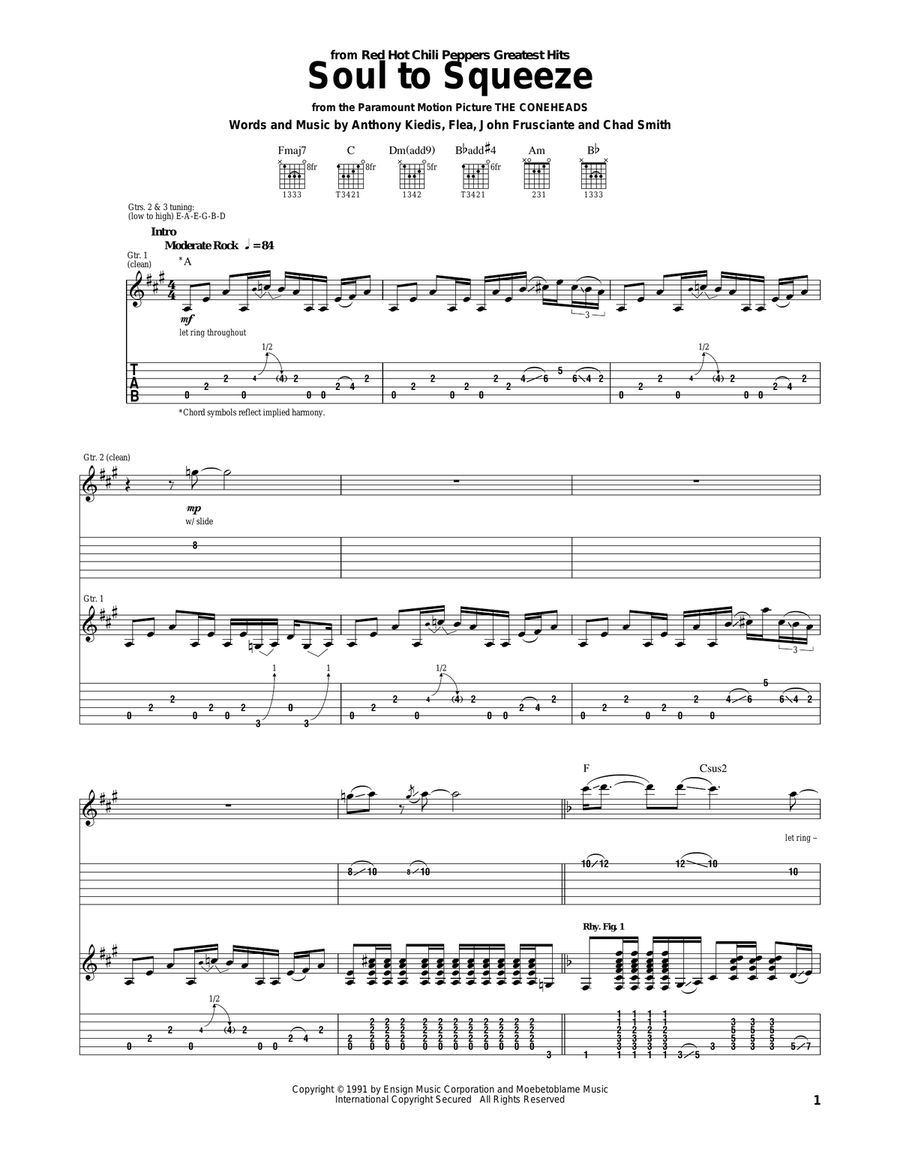 Soul To Squeeze Guitar Tablature scores gallery preview page 1
