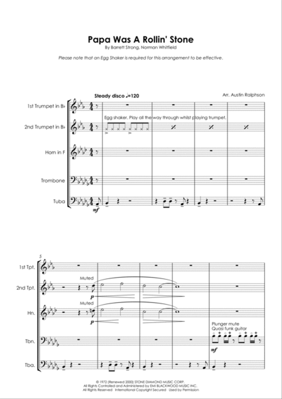 Papa Was A Rollin' Stone Papa Was A Rollin' Stone Horn scores gallery preview page 3