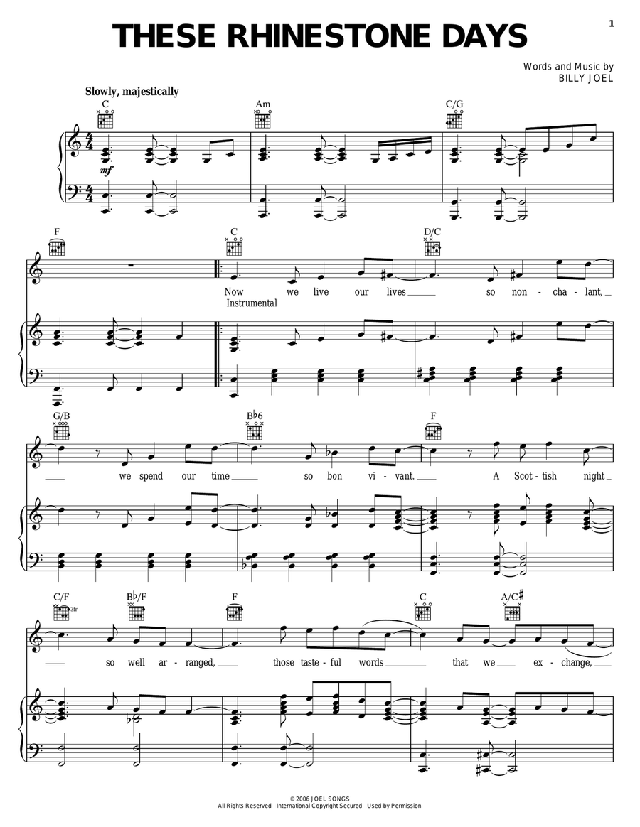 These Rhinestone Days Piano, Vocal, Guitar scores gallery preview page 1