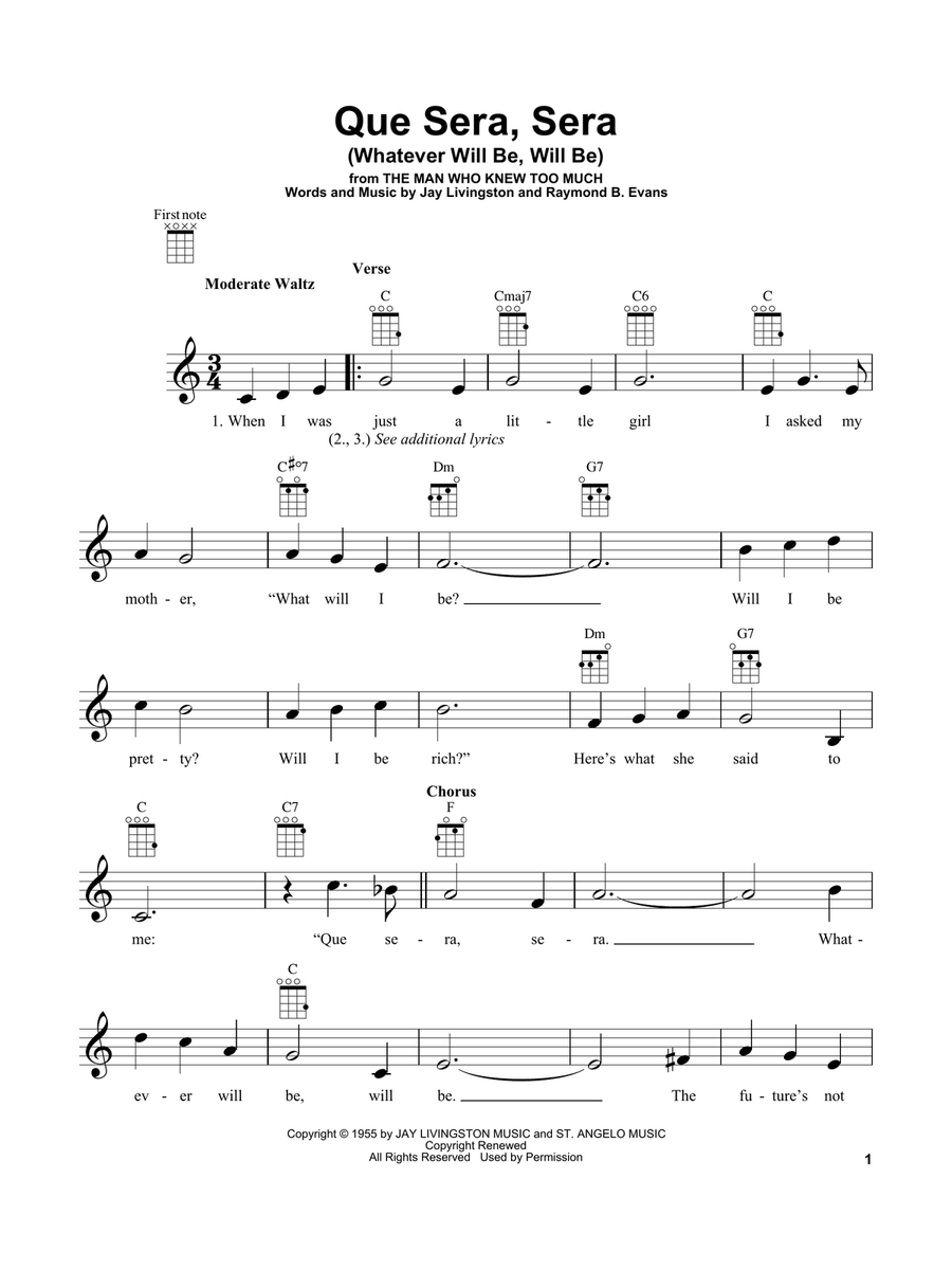 Que Sera, Sera (Whatever Will Be, Will Be) Ukulele scores gallery preview page 1