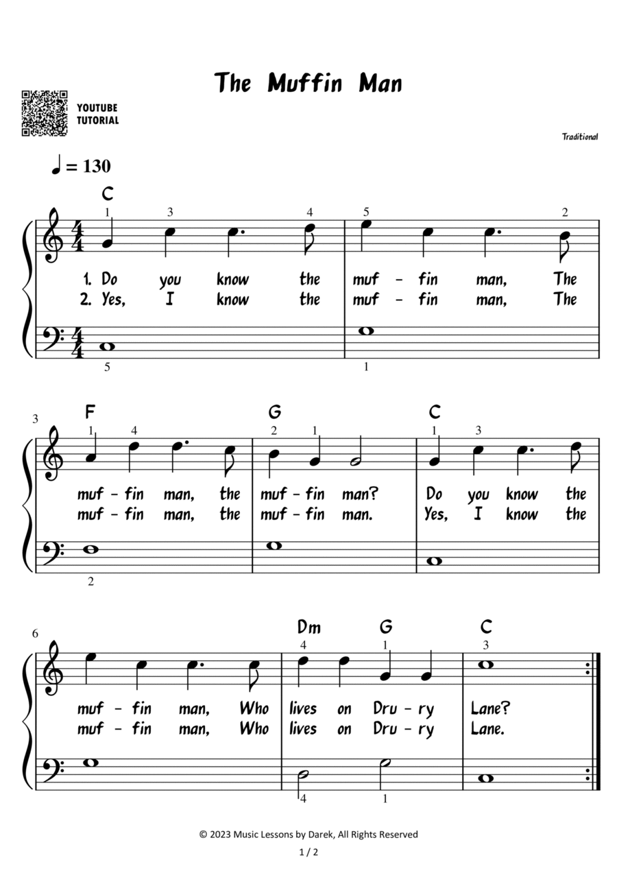 The Muffin Man – Traditional Children Song [EASY] Easy Piano scores gallery preview page 1