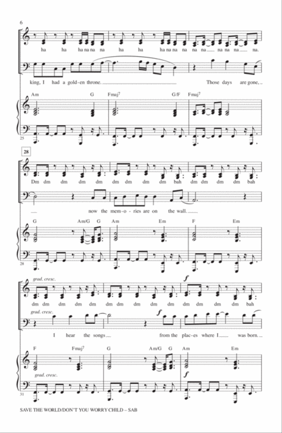 Save The World/Don't You Worry Child 3-Part scores gallery preview page 5