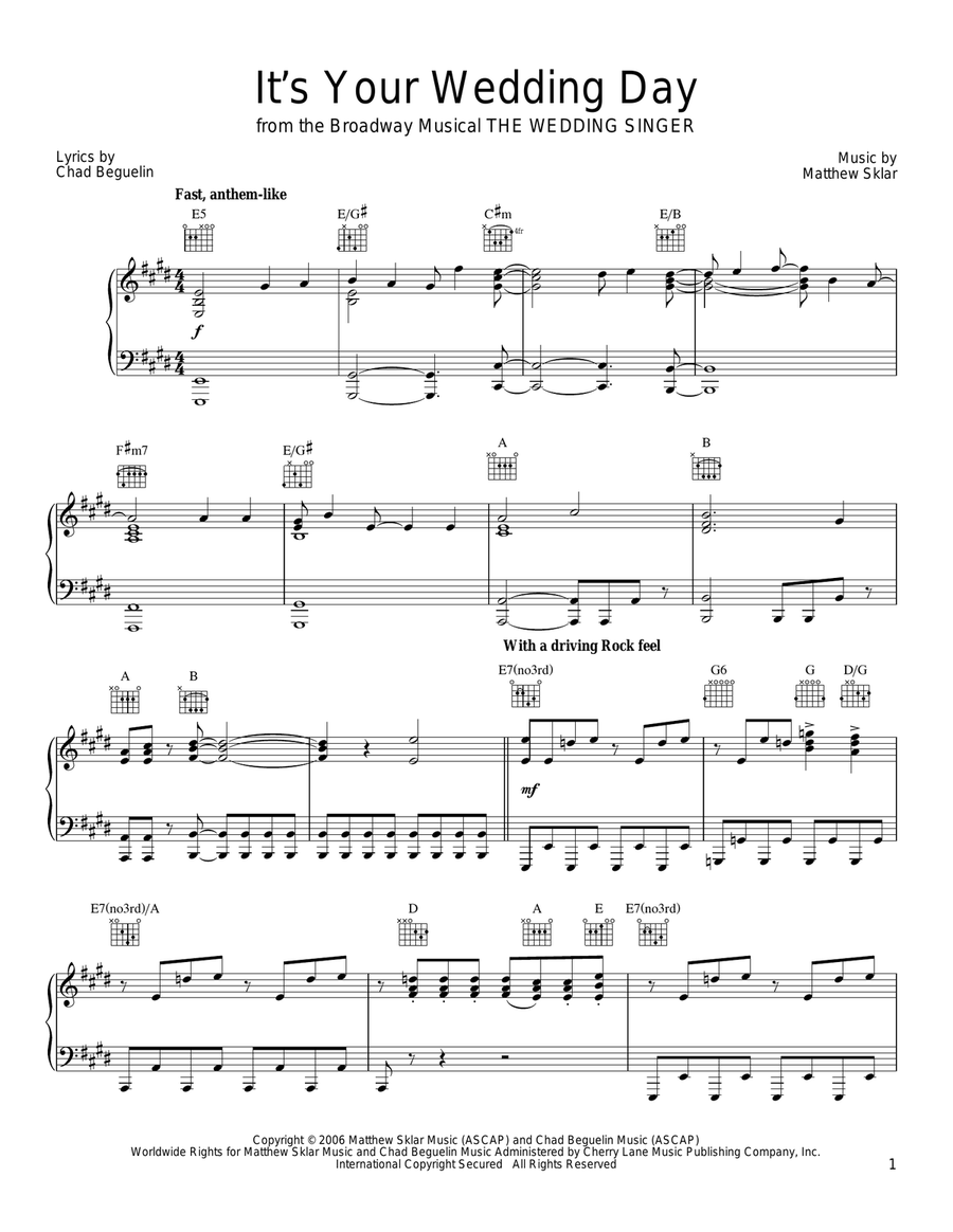 It's Your Wedding Day Piano, Vocal, Guitar scores gallery preview page 1