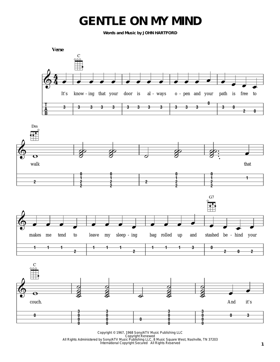 Gentle On My Mind Ukulele scores gallery preview page 1
