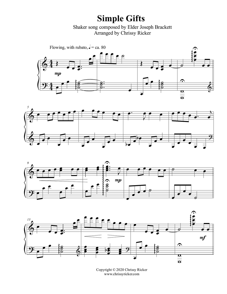 Simple Gifts - late intermediate piano Piano Solo scores gallery preview page 1