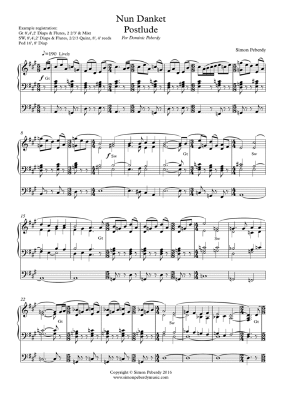 Organ Nun Danket Postlude by Simon Peberdy (original melody J. Crüger c.1647) Organ Solo scores gallery preview page 2