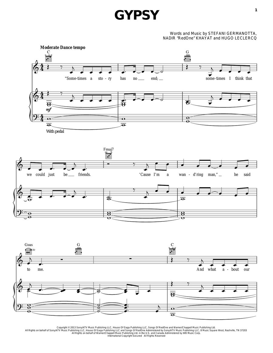 Gypsy Gypsy Piano, Vocal, Guitar scores gallery preview page 1