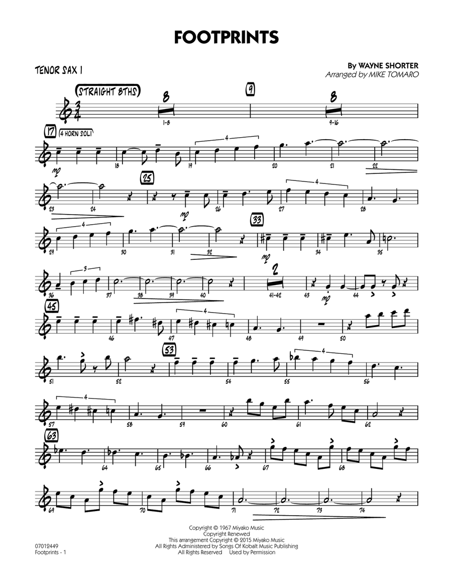 Footprints - Tenor Sax 1 Tenor Saxophone scores gallery preview page 1