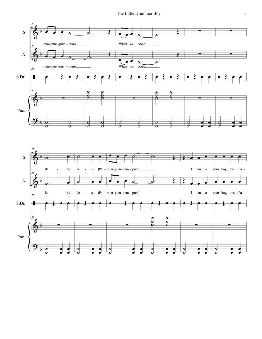 The Little Drummer Boy Alto Voice scores gallery preview page 3