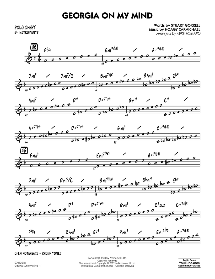 Georgia on My Mind - Bb Solo Sheet Jazz Ensemble scores gallery preview page 1